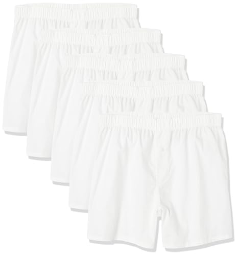 Amazon Essentials Herren Boxershorts Unterwäsche aus gewebter Baumwolle (erhältlich in Übergrößen), 5er-Pack, Weiß, S von Amazon Essentials