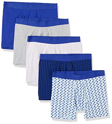 Amazon Essentials Herren Boxershorts aus Baumwolljersey (erhältlich in Big & Tall), 5er-Pack, Königsblau/Muster Mix, 3XL Große Größen von Amazon Essentials