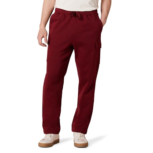 Amazon Essentials Herren Cargo-Fleece-Jogginghose Mit Offenem Saum, Dunkelrot, XXL von Amazon Essentials