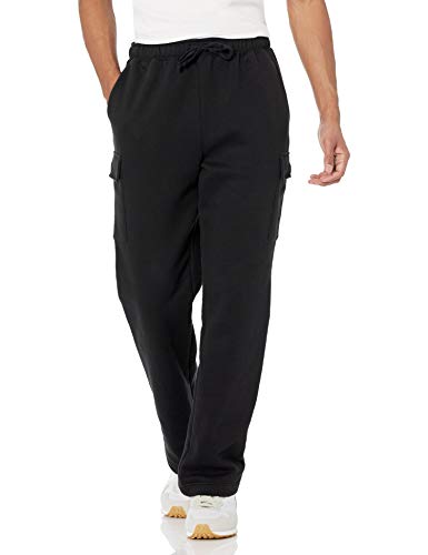 Amazon Essentials Herren Cargo-Fleece-Jogginghose Mit Offenem Saum, Schwarz, XXL von Amazon Essentials