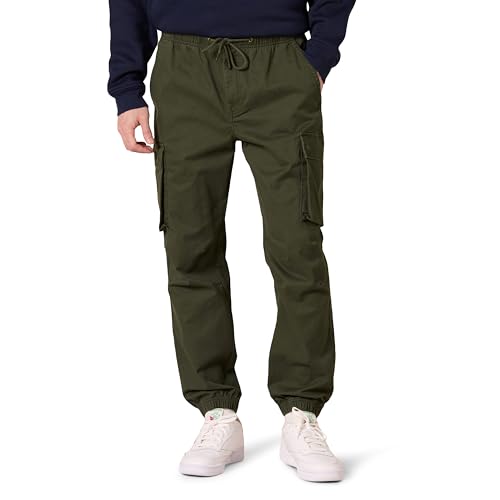 Amazon Essentials Herren Cargo-Jogginghose mit normaler Passform und Kordelzug an der Taille, Dunkles Olivgrün, XS von Amazon Essentials