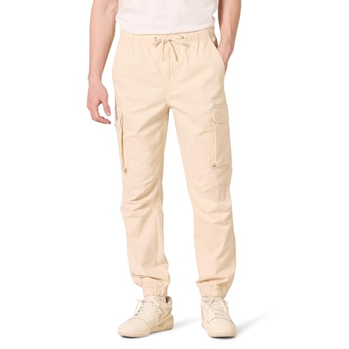 Amazon Essentials Herren Cargo-Jogginghose mit normaler Passform und Kordelzug an der Taille, Hellbeige, XL von Amazon Essentials
