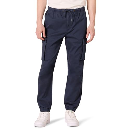 Amazon Essentials Herren Cargo-Jogginghose mit normaler Passform und Kordelzug an der Taille, Marineblau, L von Amazon Essentials