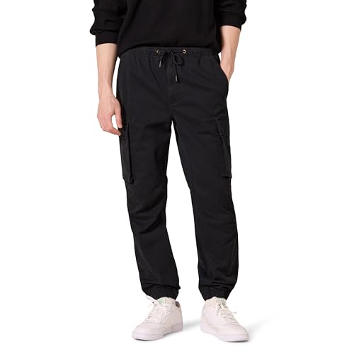 Amazon Essentials Herren Cargo-Jogginghose mit normaler Passform und Kordelzug an der Taille, Schwarz, 3XL von Amazon Essentials