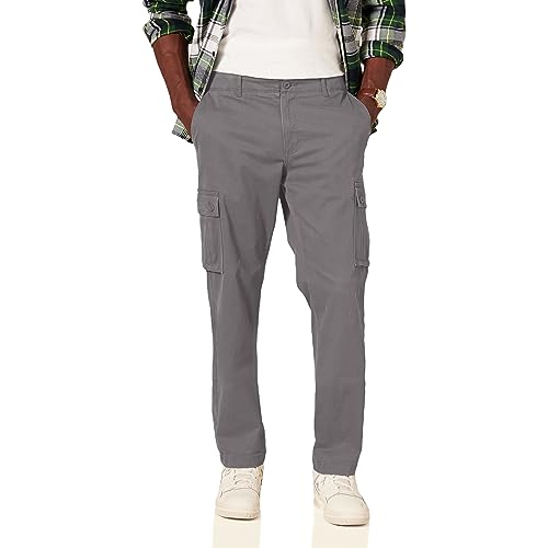 Amazon Essentials Herren Gerade geschnittene Stretch-Cargohose (erhältlich in Big & Tall), Kohlegrau, 32W / 34L von Amazon Essentials