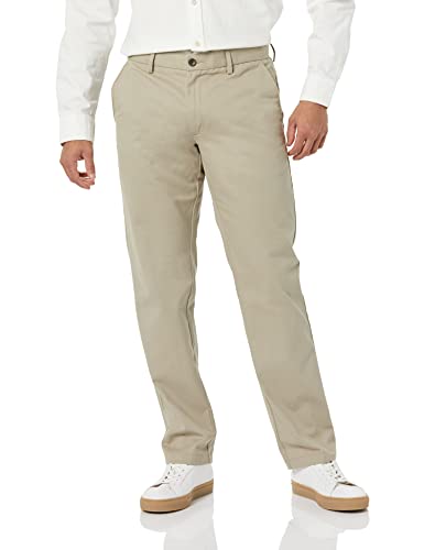 Amazon Essentials Herren Knitterarme Flatfront-Chinohose, Gerade Geschnitten, Kaki Beige, 28W / 28L von Amazon Essentials
