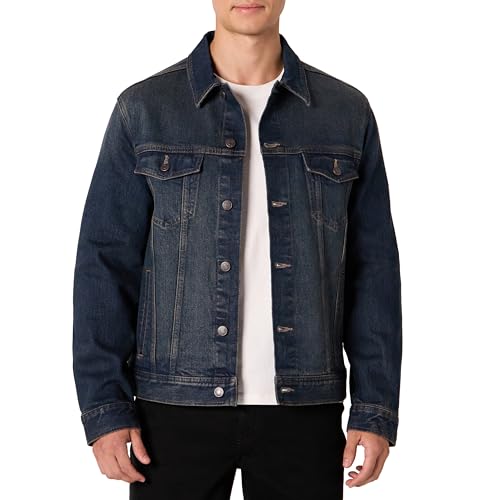 Amazon Essentials Herren Regular-Fit Denim-Jacke mit geringem Stretchanteil, Dunkel Getönt, XS von Amazon Essentials
