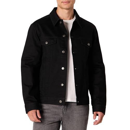 Amazon Essentials Herren Regular-Fit Denim-Jacke mit geringem Stretchanteil, Schwarz, L von Amazon Essentials