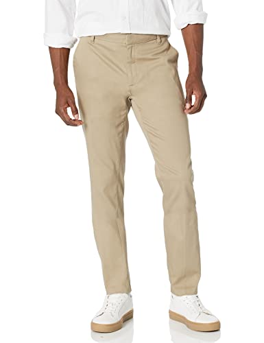 Amazon Essentials Herren Faltenresistente Stretch-Chinohose mit schmaler Passform und Flacher Vorderseite, Hellbraun, 42W / 28L von Amazon Essentials