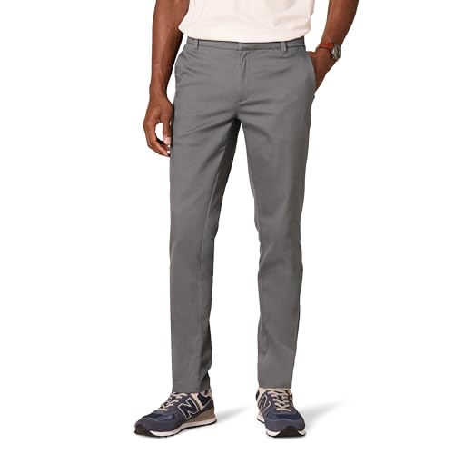 Amazon Essentials Herren Faltenresistente Stretch-Chinohose mit schmaler Passform und Flacher Vorderseite, Dunkelgrau, 33W / 32L von Amazon Essentials