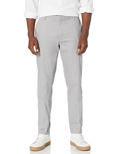 Amazon Essentials Herren Faltenresistente Stretch-Chinohose mit schmaler Passform und flacher Vorderseite, Grau, 32W / 33L von Amazon Essentials