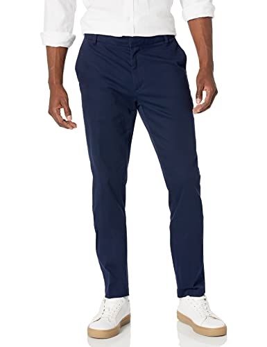 Amazon Essentials Herren Faltenresistente Stretch-Chinohose mit schmaler Passform und flacher Vorderseite, Marineblau, 34W / 32L von Amazon Essentials