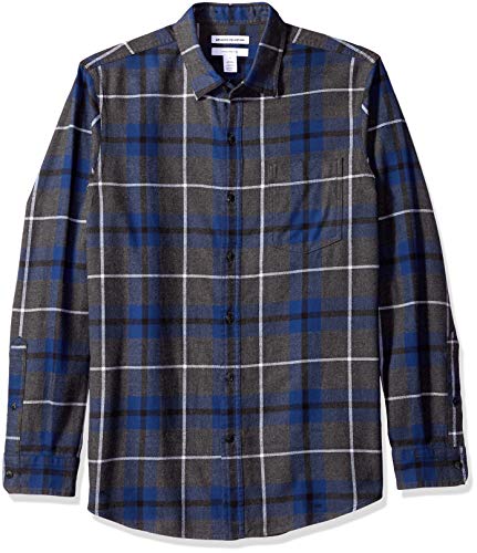 Amazon Essentials Herren Langarmhemd aus Flanell (in Übergröße erhältlich), Blau Kohlegrau Meliert Karo, M von Amazon Essentials