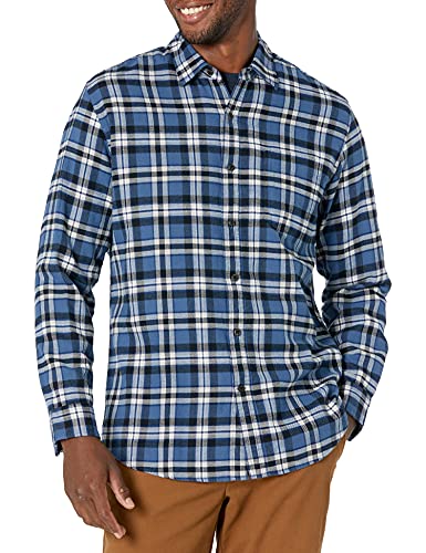 Amazon Essentials Herren Langarmhemd aus Flanell (in Übergröße erhältlich), Blau Weiß Karo, XS von Amazon Essentials