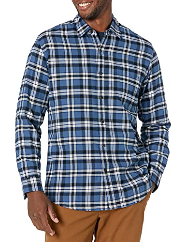 Amazon Essentials Herren Langarmhemd aus Flanell (in Übergröße erhältlich), Blau Weiß Karomuster, XS von Amazon Essentials