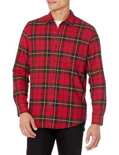 Amazon Essentials Herren Langarmhemd aus Flanell (in Übergröße erhältlich), Schwarz Rot Gelb Großes Karo, XL von Amazon Essentials