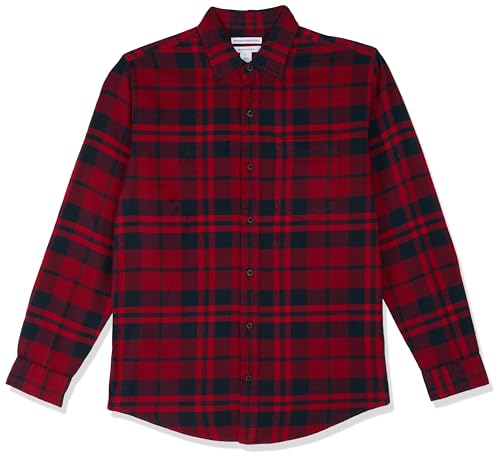 Amazon Essentials Herren Langarmhemd aus Flanell (in Übergröße erhältlich), Rot Karo, XXL von Amazon Essentials