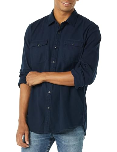 Amazon Essentials Herren Flanellhemd mit 2 Taschen und Langen Ärmeln in normaler Passform, Marineblau, XXL von Amazon Essentials