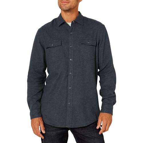 Amazon Essentials Herren Flanellhemd mit 2 Taschen und Langen Ärmeln in normaler Passform, Dunkles Jeansblau, L von Amazon Essentials