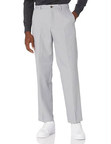 Amazon Essentials Herren Flatfront-Anzughose mit elastischem Bund in klassischer Passform, Hellgrau, 32W / 32L von Amazon Essentials