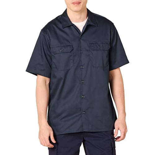 Amazon Essentials Herren Fleckenresistentes und knitterfestes Arbeitshemd mit kurzen Ärmeln, Dunkles Marineblau, XXL von Amazon Essentials