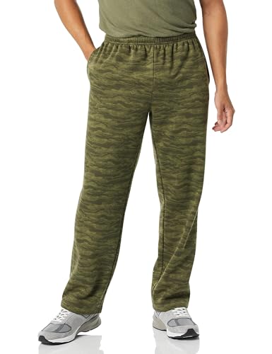 Amazon Essentials Herren Fleece-Jogginghose mit offenem Saum (erhältlich in Übergrößen), Armeegrün Abstrakte Tarnung, XL von Amazon Essentials