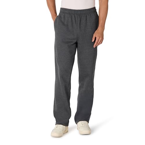 Amazon Essentials Herren Fleece-Jogginghose mit offenem Saum (erhältlich in Übergrößen), Dunkelgrau Meliert, L von Amazon Essentials