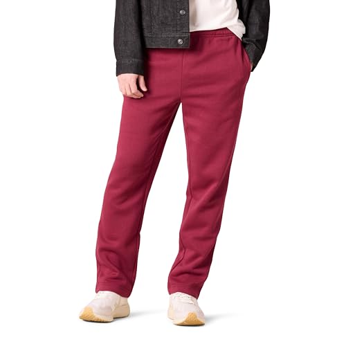 Amazon Essentials Herren Fleece-Jogginghose mit offenem Saum (erhältlich in Übergrößen), Dunkelrot, L von Amazon Essentials