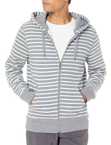 Amazon Essentials Herren Fleece-Kapuzenpulli mit durchgehendem Reißverschluss (erhältlich in den Größen Big & Tall), Grau Meliert Streifen, L von Amazon Essentials