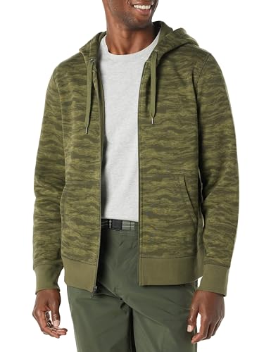 Amazon Essentials Herren Fleece-Kapuzenpulli mit durchgehendem Reißverschluss (erhältlich in den Größen Big & Tall), Grün Abstrakte Tarnung, L von Amazon Essentials