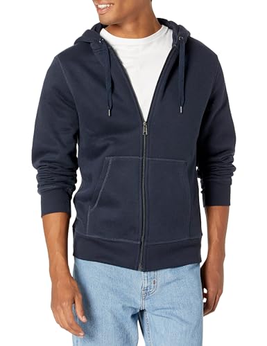 Amazon Essentials Herren Fleece-Kapuzenpulli mit durchgehendem Reißverschluss (erhältlich in den Größen Big & Tall), Marineblau, L von Amazon Essentials