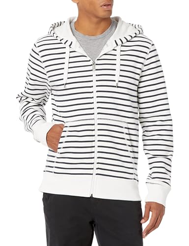 Amazon Essentials Herren Fleece-Kapuzenpulli mit durchgehendem Reißverschluss (erhältlich in den Größen Big & Tall), Weiß Streifen, M von Amazon Essentials