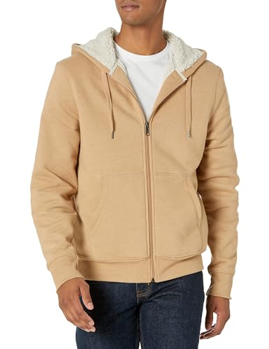 Amazon Essentials Herren Fleece-Sweatshirt mit Kapuze und Sherpa-Futter, Kamelbraun Meliert, L von Amazon Essentials