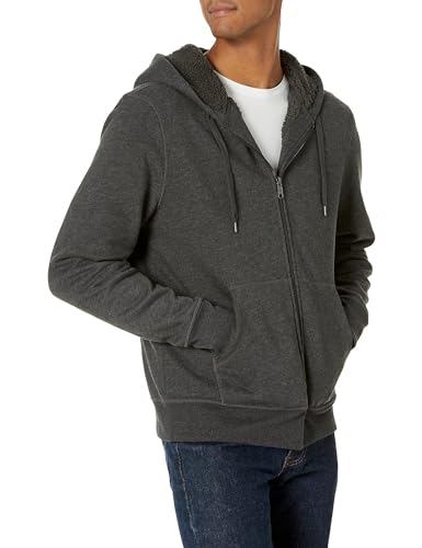 Amazon Essentials Herren Fleece-Sweatshirt mit Kapuze und Sherpa-Futter, Kohlegrau Meliert, XS von Amazon Essentials