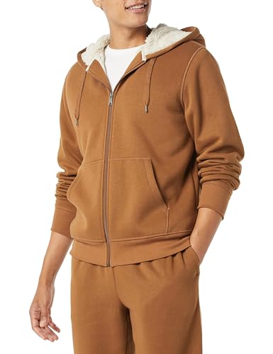 Amazon Essentials Herren Hoodie mit Sherpa-Futter und durchgehendem Reißverschluss, Toffee Braun, L von Amazon Essentials
