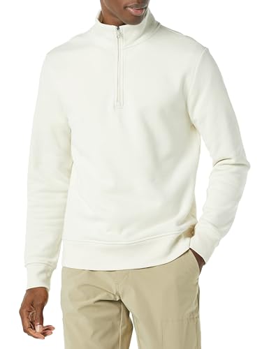 Amazon Essentials Herren Langärmliges Fleece-Sweatshirt Mit Viertelreißverschluss, Gebrochenes Weiß, L von Amazon Essentials