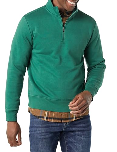 Amazon Essentials Herren Langärmliges Fleece-Sweatshirt Mit Viertelreißverschluss, Grün, M von Amazon Essentials