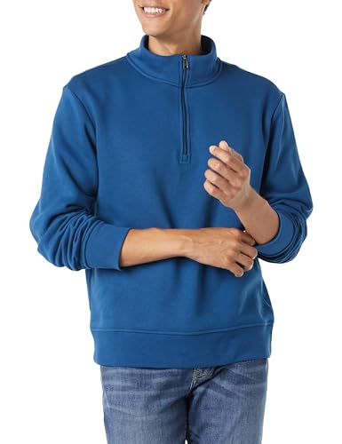 Amazon Essentials Herren Langärmliges Fleece-Sweatshirt Mit Viertelreißverschluss, Grünblau, XL von Amazon Essentials