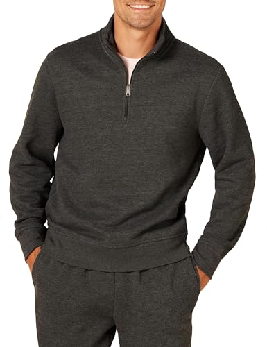 Amazon Essentials Herren Fleece-Sweatshirt mit Langen Ärmeln und Viertel-Reißverschluss, Dunkelgrau Meliert, L von Amazon Essentials