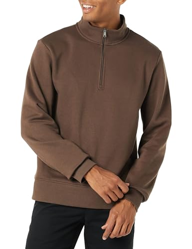 Amazon Essentials Herren Langärmliges Fleece-Sweatshirt Mit Viertelreißverschluss, Mittel Braun, M von Amazon Essentials