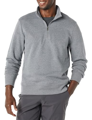 Amazon Essentials Herren Fleece-Sweatshirt mit Langen Ärmeln und Viertel-Reißverschluss, Mittelgrau Meliert, XXL von Amazon Essentials