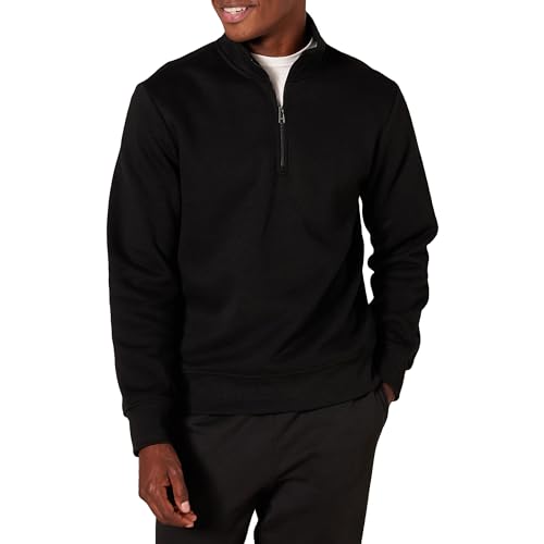 Amazon Essentials Herren Langärmliges Fleece-Sweatshirt Mit Viertelreißverschluss, Schwarz, XL von Amazon Essentials