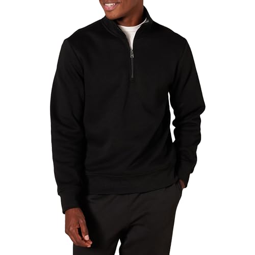Amazon Essentials Herren Fleece-Sweatshirt mit Langen Ärmeln und Viertel-Reißverschluss, Schwarz, XXL von Amazon Essentials