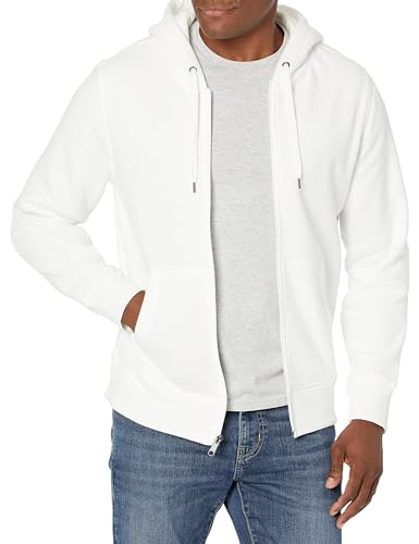 Amazon Essentials Herren Fleece-Sweatshirt mit durchgehendem Reißverschluss und Kapuze (erhältlich in Big & Tall), Grellweiß, S von Amazon Essentials