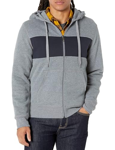 Amazon Essentials Herren Fleece-Sweatshirt mit durchgehendem Reißverschluss und Kapuze (erhältlich in Big & Tall), Schwarz Grau Meliert, L von Amazon Essentials