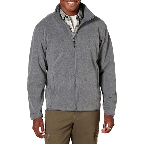 Amazon Essentials Herren Fleecejacke mit durchgehendem Reißverschluss (in Big und Tall erhältlich), Dunkelgrau Meliert, L von Amazon Essentials