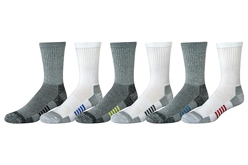 Amazon Essentials Herren Funktions-Crew-Sportsocken aus Baumwolle, Gepolstert, 6 Paar, Grau/Weiß, 46-48.5 von Amazon Essentials