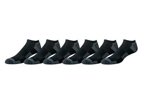 Amazon Essentials Herren Bequeme gepolsterte und atmungsaktive Funktions-No-Show-Socken aus Baumwolle für den Sport, 6 Paar, Schwarz, 46-48 von Amazon Essentials