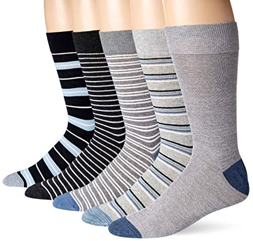 Amazon Essentials Herren Gemusterte Socken (Früher Goodthreads), 5 Paar, Blau/Grau/Streifen, Einheitsgröße von Amazon Essentials