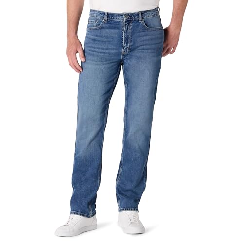 Amazon Essentials Herren Geringfügig elastische und gerade geschnittene Jeans, Getöntes Mittelblau, 42W / 28L von Amazon Essentials